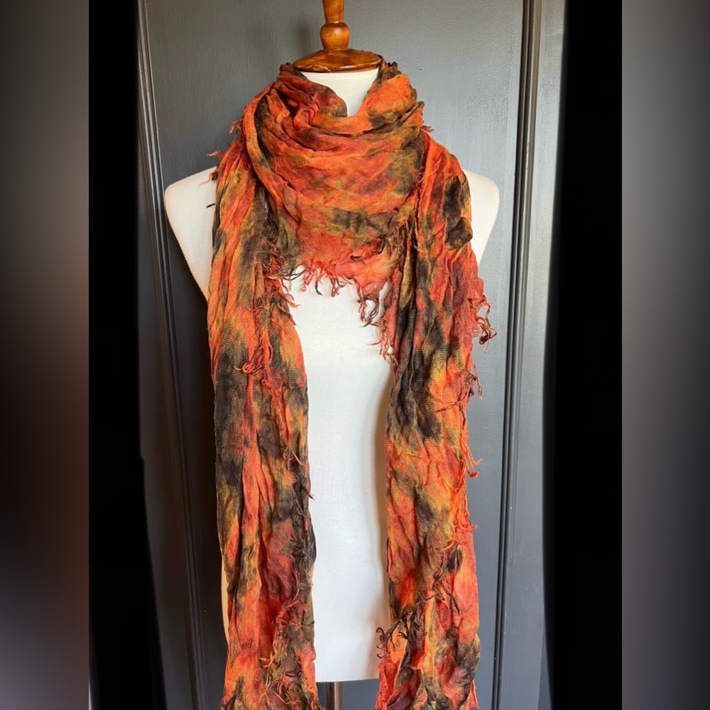 New Auth Chan Luu Tie Dye Print Cashmere Silk Scarf Color: Orange Mix